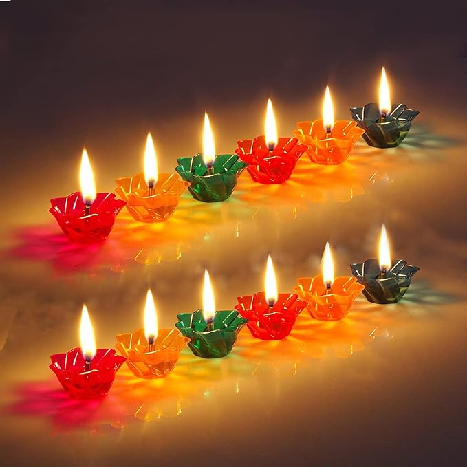 Craftsman Reusable Transparent Hard Plastic Multicolor Floating Diya Diwali Decoration Set Of 24