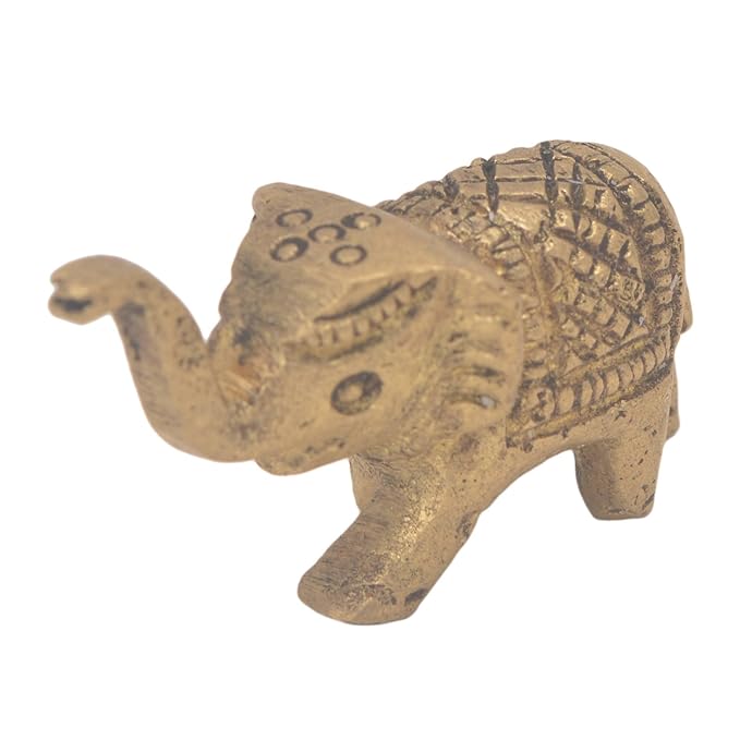 Small Elephant Lucky Upside Tusk With Handicraft Wheels By Bharat Haat Golden Color