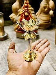 Grihshobha Brass Golden Lotus Diya Pack Of 2