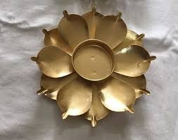 Golden Lotus Diya Tealight Candle Holder Stand