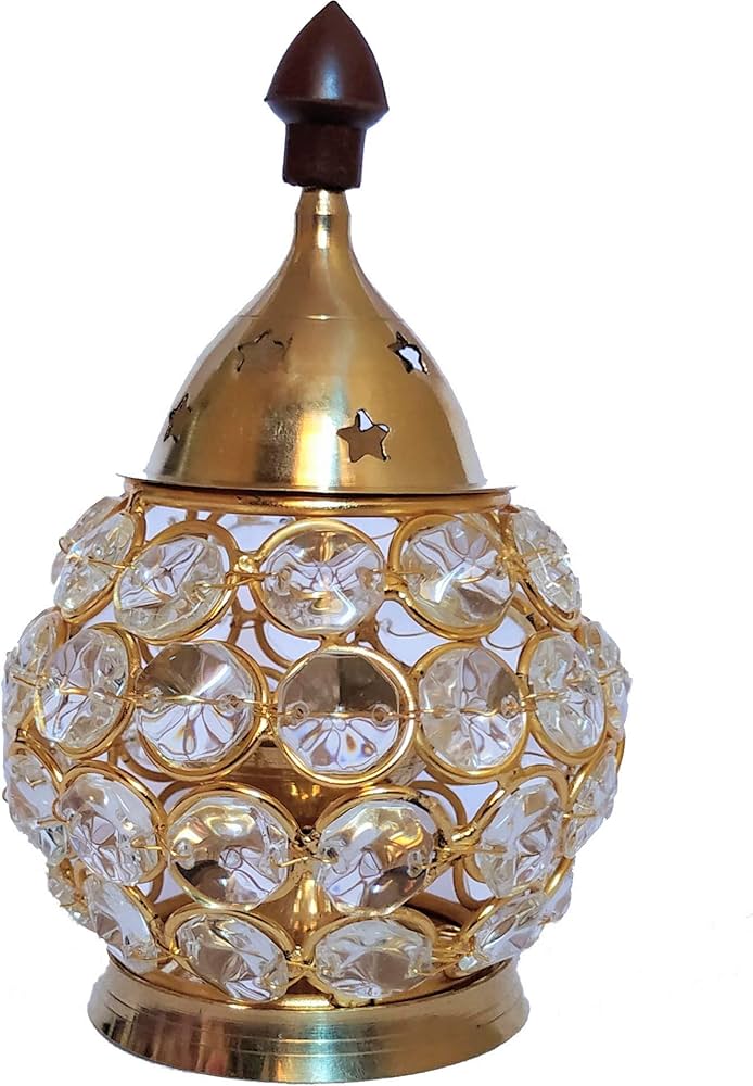 Crystal Oil Brass Akhand Diya Lamp Holder Stand For Pooja Room