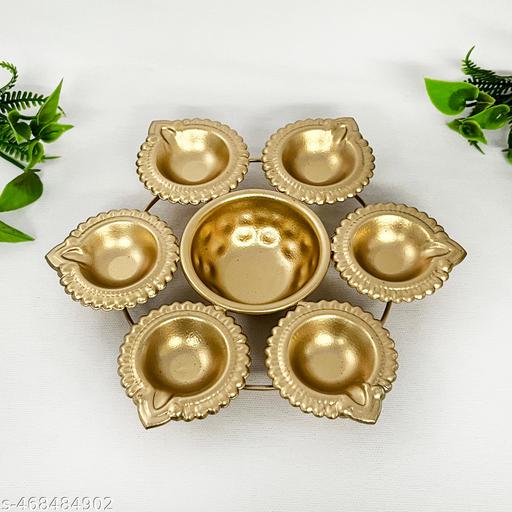 Handcrafted Diya Shape Flower Decorative Urli Bowl For Home Decor Golden Colour