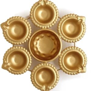 Pure Source India Handcrafted Diya Shape Flower Bowl 7 Inch 6 Diya18 Cm Iron Gold
