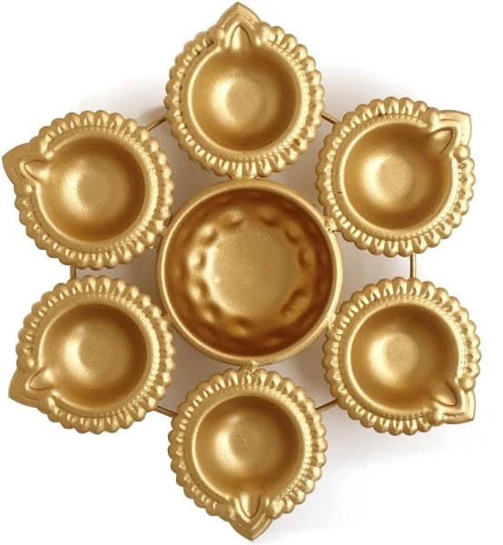 Pure Source India Handcrafted Diya Shape Flower Bowl 7 Inch 6 Diya18 Cm Iron Gold