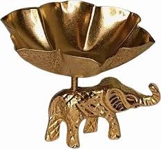 Golden Metal Elephant Diya For Puja Tealight Candle Holder