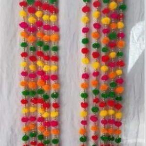 Multicolour Pom Pom Door Wall Hanging Torans Strings Set Of 12