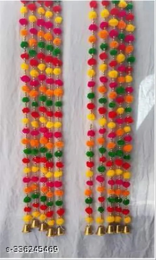 Multicolour Pom Pom Door Wall Hanging Torans Strings Set Of 12