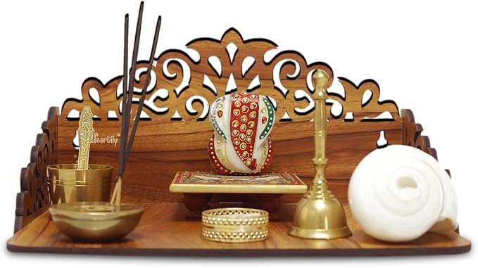 Rudra Wall Mounted Wooden Home Pooja Temple Mandir Brown Color