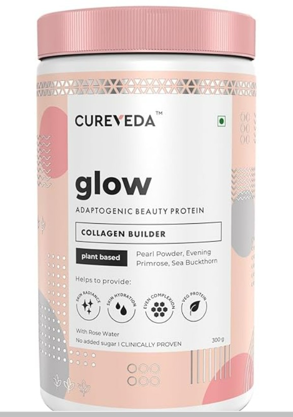 Cureveda Collagen Glow Powder Brighter Youthful Skin Supplement With Rose Water 300 Gm