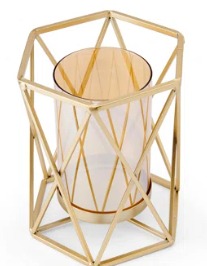 Geometric Glass And Metal Pillar Candle Holder Gold