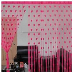 Magenta Color Heart Shape Net Curtain Drawing Room 7 Feet