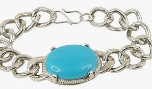 Stylish Trending Fashionable Silver Coated Stainless Blue Turquoise Bracelet For Men And Boys 2 Pcs