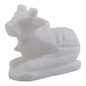 Handmade White Marble Nandi For Pooja Room Decor
