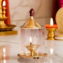 Pure Brass Akhand Jyoti Diya With Glass Cover