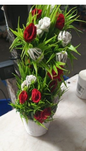 Artificial Potted Plants With Flowers Red Colour