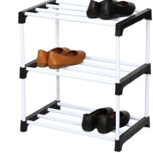 Black And White Colour Plastic 3 Layer Shoe Rack