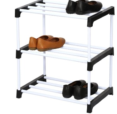 Black And White Colour Plastic 3 Layer Shoe Rack