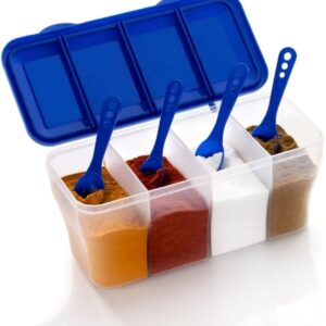 Multipurpose Plastic 4 In 1 Masala Box For Kitchen Blue
