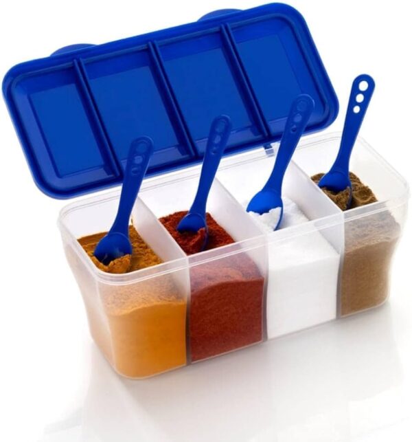 Multipurpose Plastic 4 In 1 Masala Box For Kitchen Blue