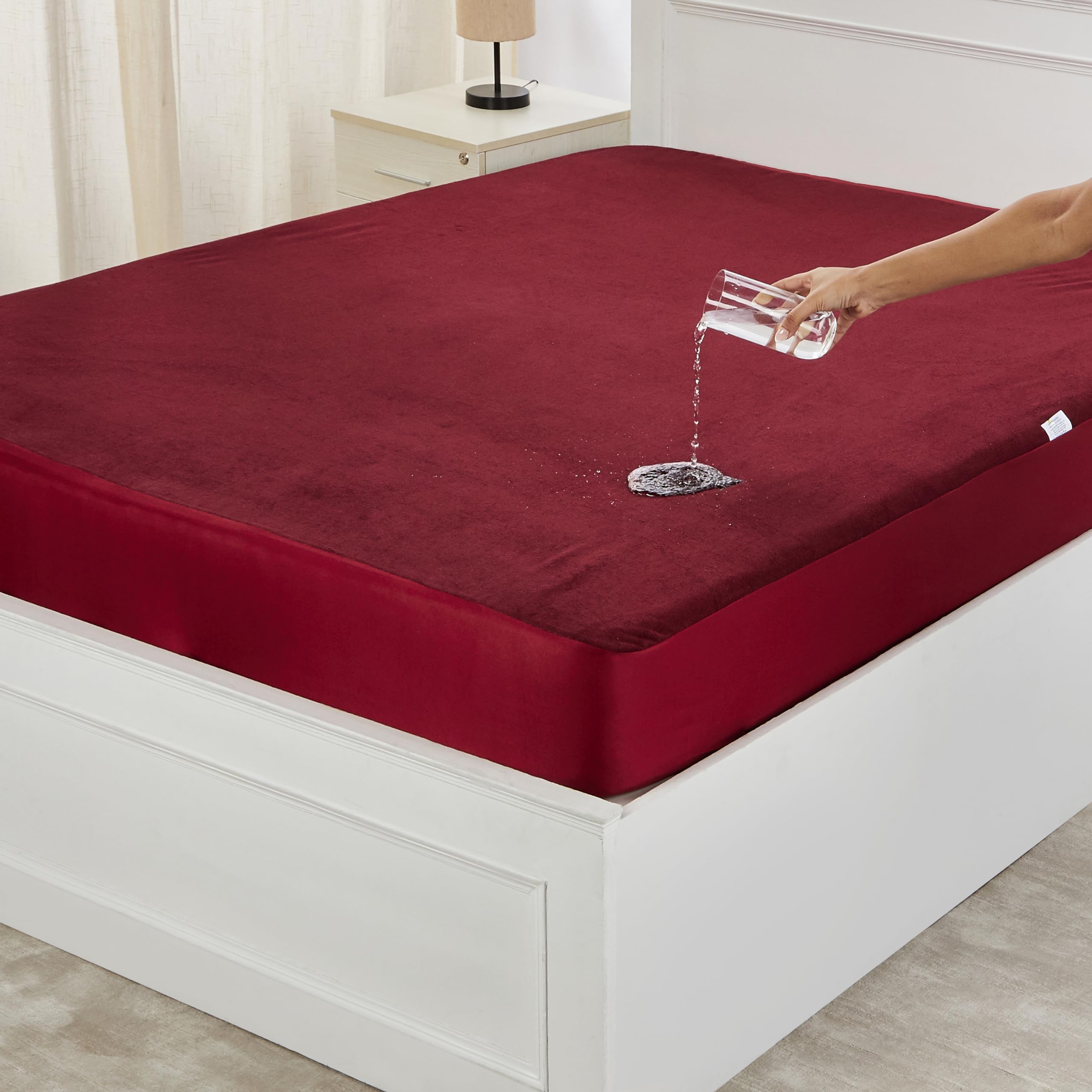 Solimo Water Resistant Cotton Mattress Protector Single Bed Size 72X36 Inch Beetroot