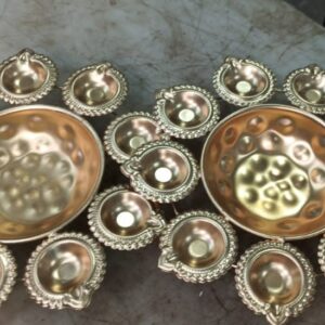 Golden Decorative Metal Diya Plate For Puja Pack Of 2