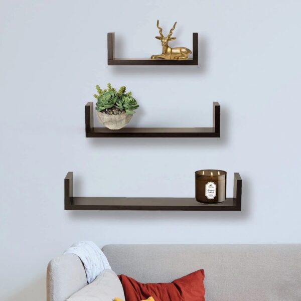 Wooden Glossy Wall Mount Floating Hanging Shelf 3 Pcs