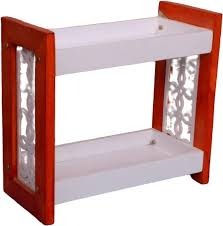 Kitchen Rack Wood Wooden Foldable 2 Tier Shelf Kitchen Storage Rack