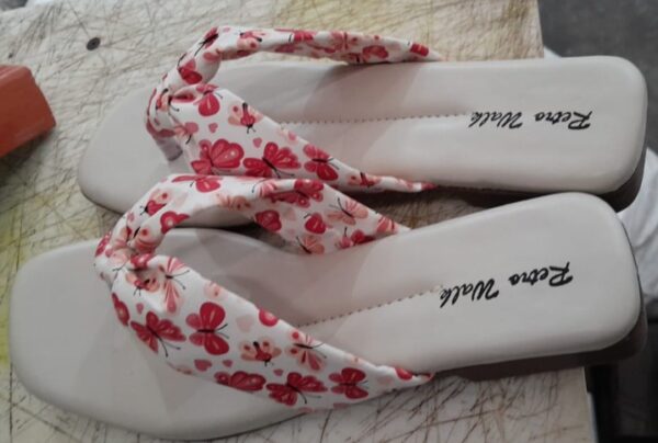 Retro Walk Women Printed Open Toe Flats Pink Off White Size 39