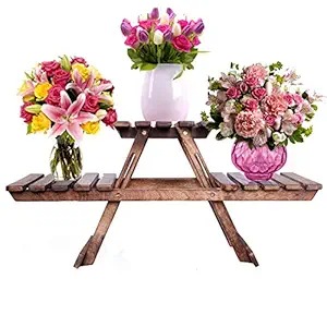 Multipurpose Wooden Folding Flower Pot 3 Tier Pack Of 2