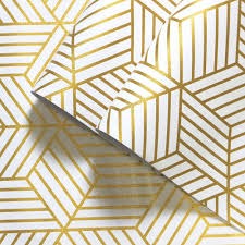 Self Adhesive Wallpaper Gold And White Geometric Hexagon Wallpaper 4X300Cm