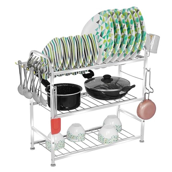 3 Layer Wall Mount Kitchen Utensils Dish Rack Stainless Steel