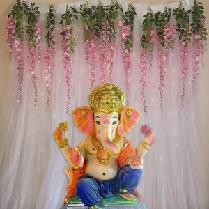 Ganesh Chaturthi Background Sheer Net Curtains Decoration Items
