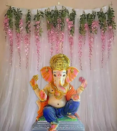 Ganesh Chaturthi Background Sheer Net Curtains Decoration Items