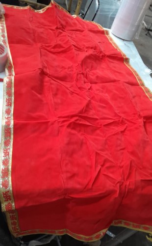 Pooja Aasan Rectangular Floor Mat Red 1 Mtr Red