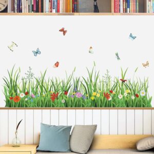 Green Grass Wall Corner Stickers Flowers Butterflies Baseboard Skirting Sticker Pack Of 1