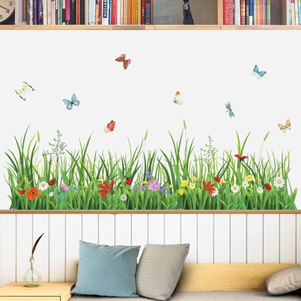 Green Grass Wall Corner Stickers Flowers Butterflies Baseboard Skirting Sticker Pack Of 1