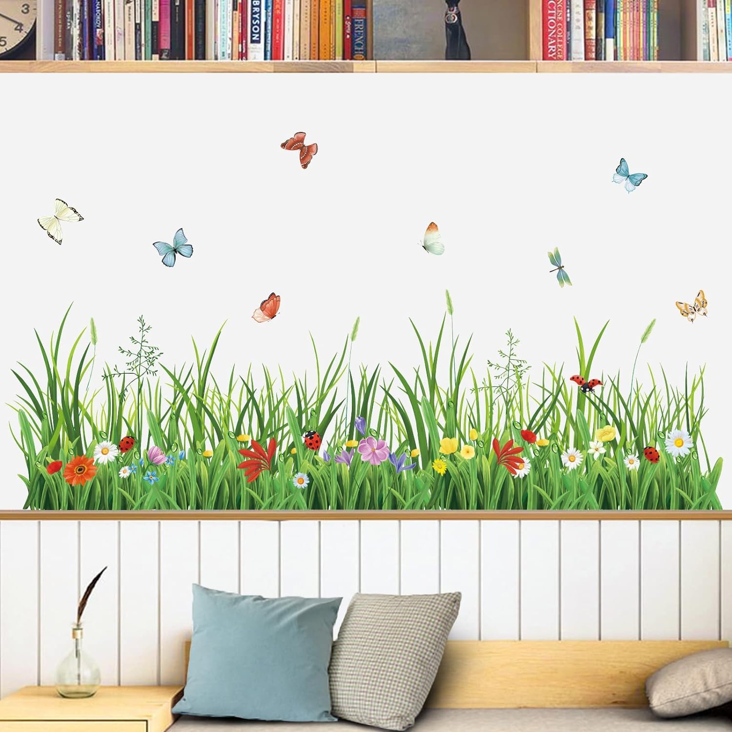Green Grass Wall Corner Stickers Flowers Butterflies Baseboard Skirting Sticker Pack Of 1