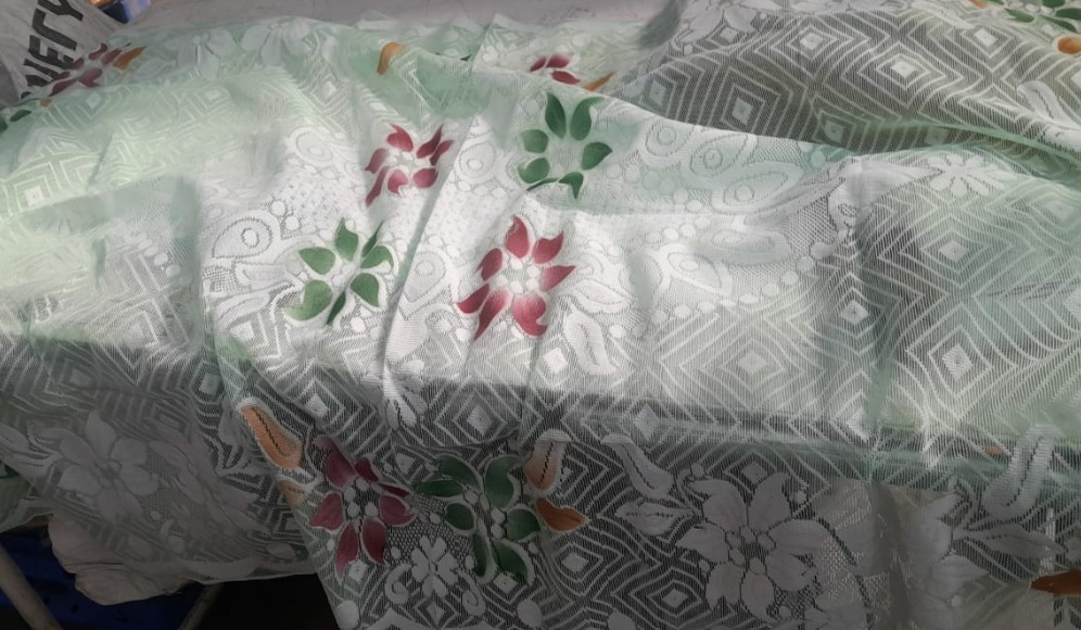 Pista Green Net Fabric Table Cover Size 155X99 Cm