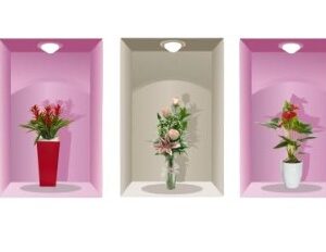 Blooming Flower Pot Wall Decals 3 Pieces Beautiful Decal Flower Pot Design Wall Sticker Pack Of 1