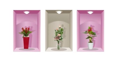 Blooming Flower Pot Wall Decals 3 Pieces Beautiful Decal Flower Pot Design Wall Sticker Pack Of 1