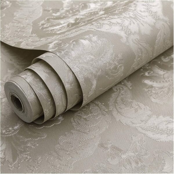 Damask Cream Vinyl Wallpaper Roll