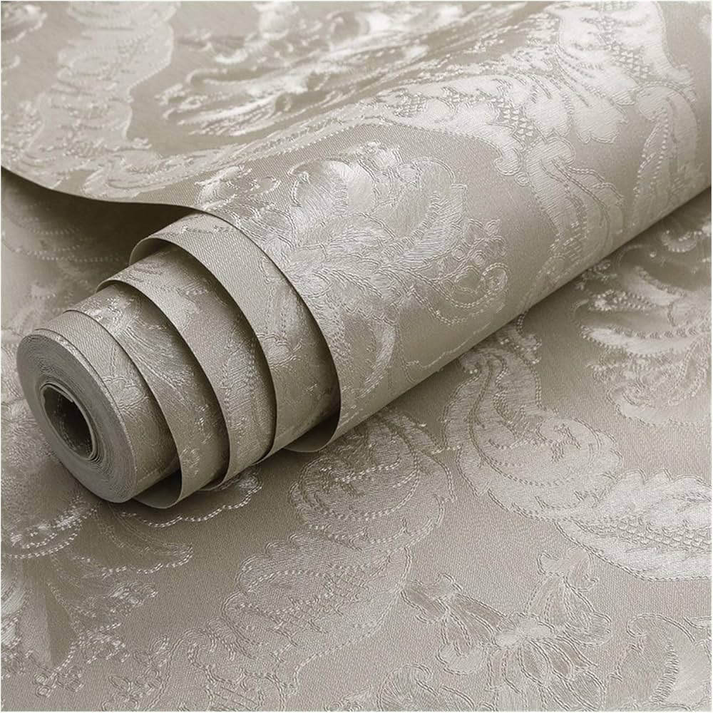 Damask Cream Vinyl Wallpaper Roll
