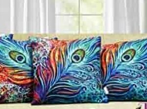 Multi Peacock Printed Cushion Pillow Square Pillow Cover Pack Of 5