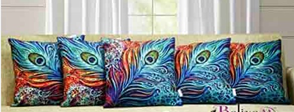 Multi Peacock Printed Cushion Pillow Square Pillow Cover Pack Of 5