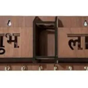 Carts Shubh Labh Key Holder Unique Designer 2 Pocket Pen And Mobile Stand Stainless Steel 6 Hooks