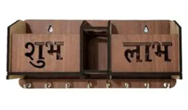 Carts Shubh Labh Key Holder Unique Designer 2 Pocket Pen And Mobile Stand Stainless Steel 6 Hooks