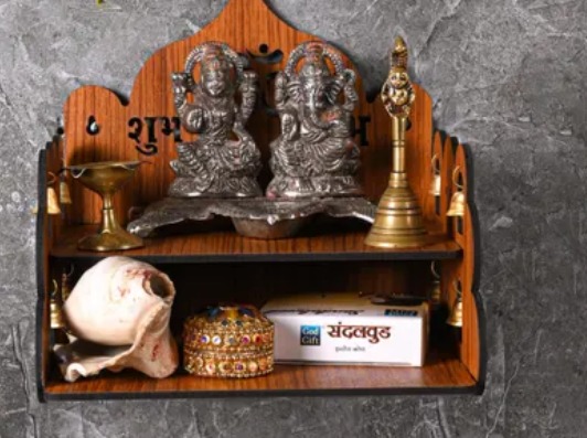 House Engineered Wood Hand Crafted Om Pattern Home Temple For Puja Temple