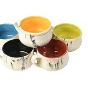 Garg Station Liva Hand Painted Ceramic Soup Bowls With Spoons 4 Spoon Handles Multicolor Pack Of 6
