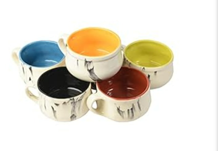 Garg Station Liva Hand Painted Ceramic Soup Bowls With Spoons 4 Spoon Handles Multicolor Pack Of 6