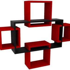 Wall Shelf Black Red Set Of 5 Mdf Medium Density Fiber Wall Shelf Shelves 5 Red Black